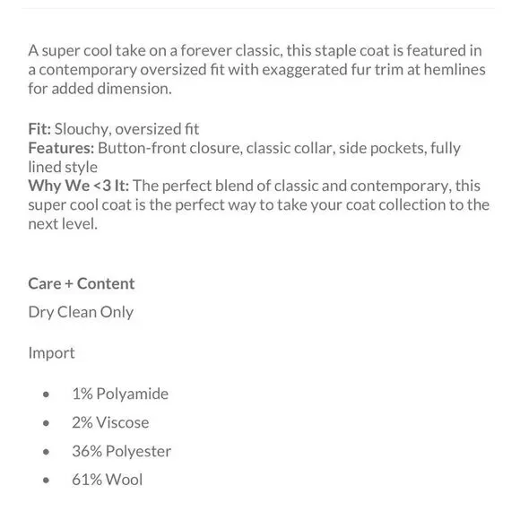 Free People Roxy Wool Coat/ Size XS